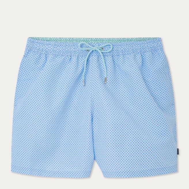 Hackett London Blue Grid Print Swim Shorts