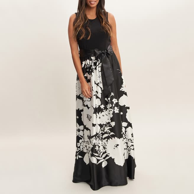 Gina Bacconi Black Floral Jaimarie Satin Dress