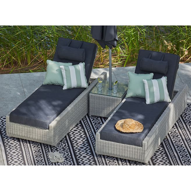 Moda Vida 2 x Sunloungers with Side Table & Parasol, Light Grey