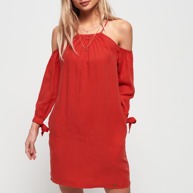 Superdry Red Cold Shoulder Mini Dress