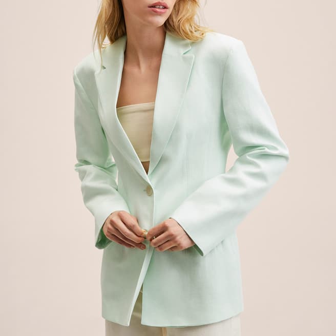 Mango Aqua Green Structured Linen Jacket