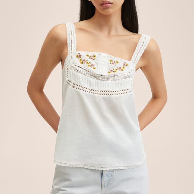 Mango Ecru Embroidered Cotton Top