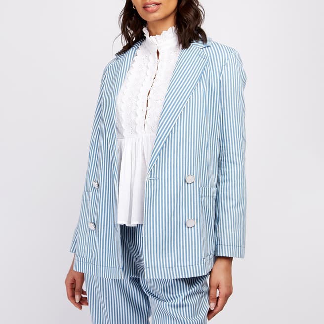 Somerset by Alice Temperley Blue Stripe Denim Double-Breasted Blazer