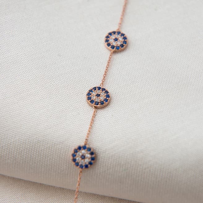 Elika Blue & Rose Gold 3 Pendant Bracelet