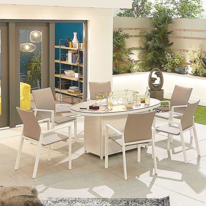 Nova Roma 6 Seat Oval Dining Set with Firepit - White