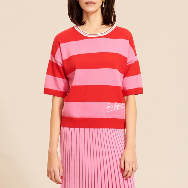 Sonia Rykiel Pink Cashmere Blend Colour Block Stipe Top