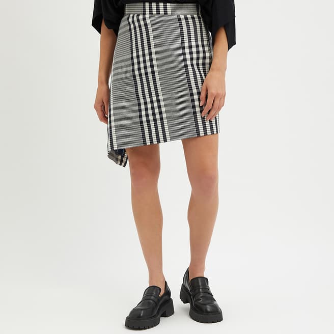Vivienne Westwood Navy Check Asymmetric Linen Blend Skirt