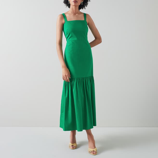 L K Bennett Green Essie Cotton Midi Dress