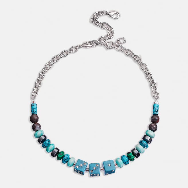 Coach Turquoise Multi Dice Beaded Choker Necklace