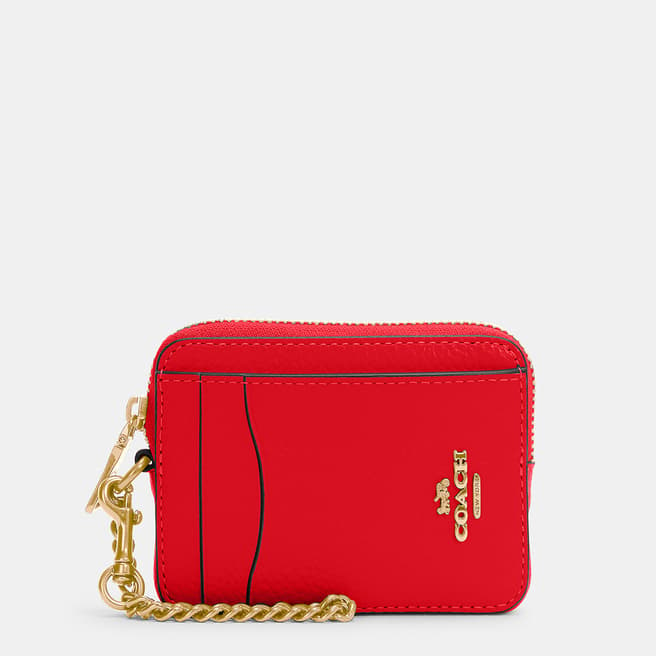 Coach Electric Red Pebble Leather Zip Card Case