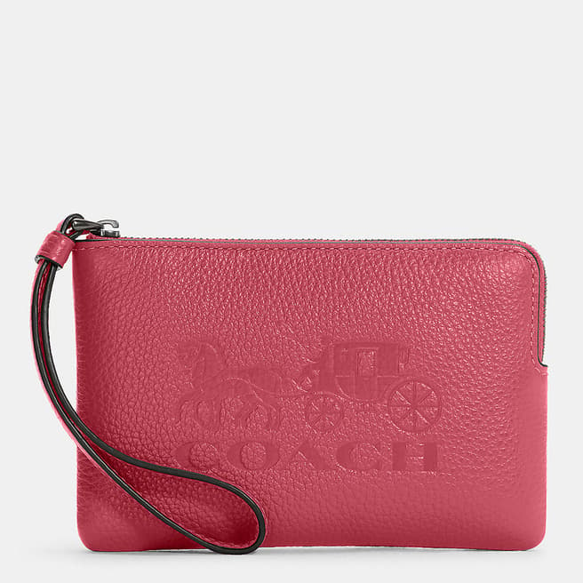 Coach Embossed Horse And Carriage Leather Corner Zip Wristlet