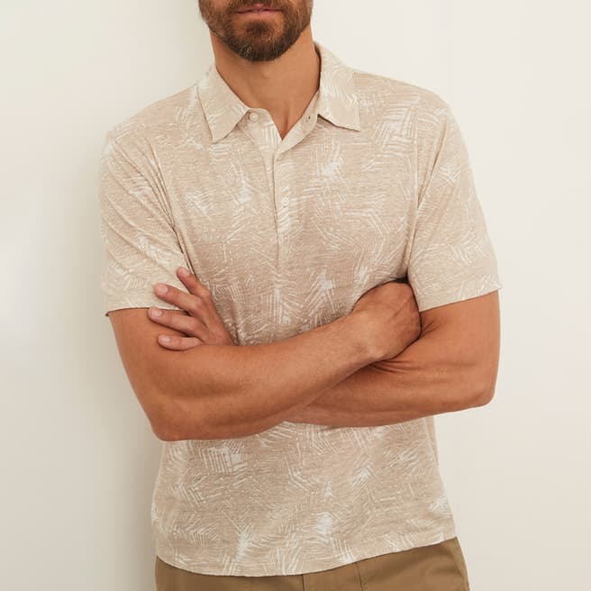 Vince Sand Palm Print Linen Polo Shirt