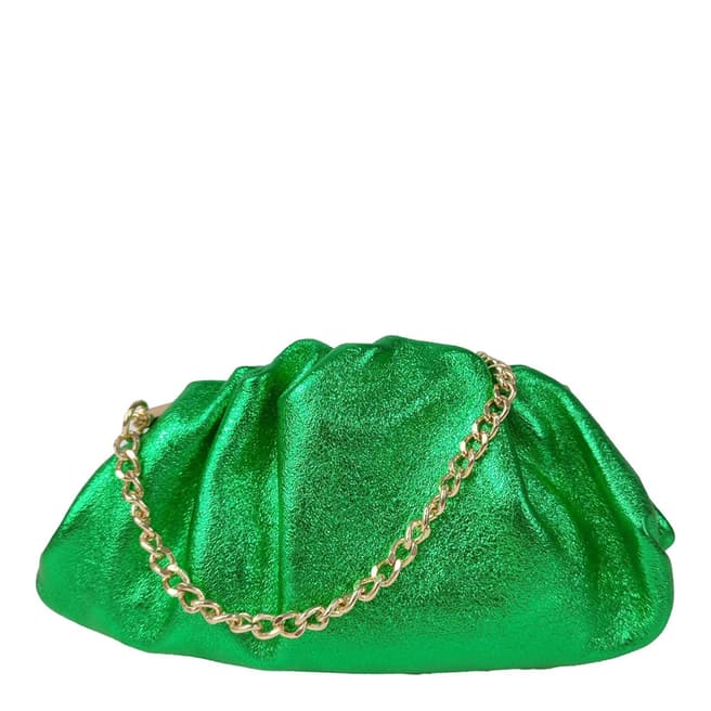 Bella Blanco Green Clutch Bag In Laminated Leather