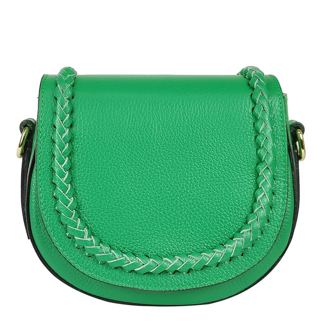 Bella Blanco Green Leather Bag With Rounded Flap With Braid