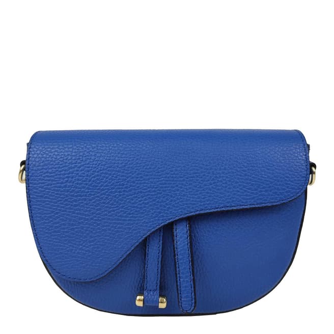 Bella Blanco Blue Leather Bag With Shaped Flap