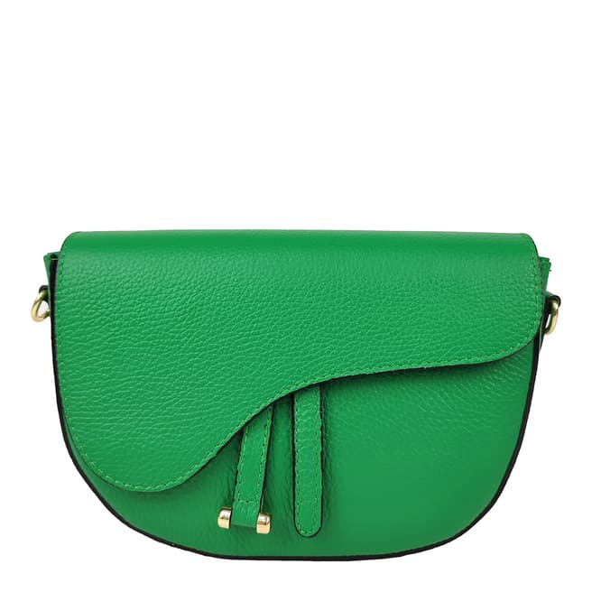 Bella Blanco Green Leather Bag With Shaped Flap