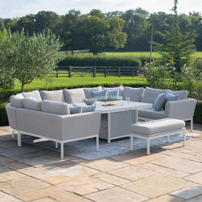 Maze SAVE  £910 - Pulse U Shape Corner Dining Set with Fire Pit Table, Lead Chine