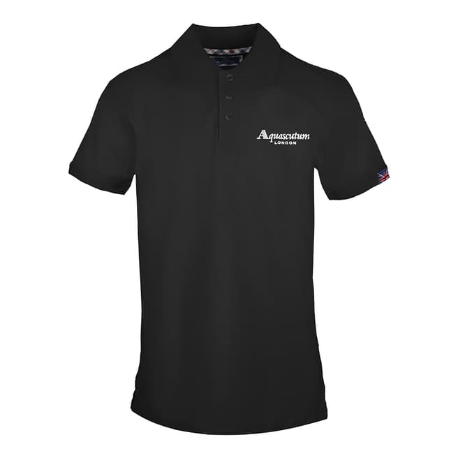 Aquascutum Black Embroidered Logo Cotton Polo Shirt