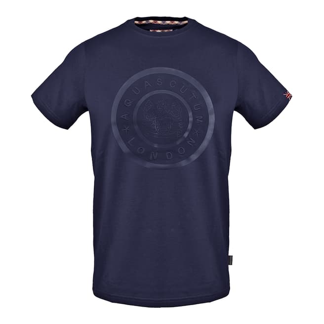 Aquascutum Navy Circular Printed Logo Cotton T-Shirt