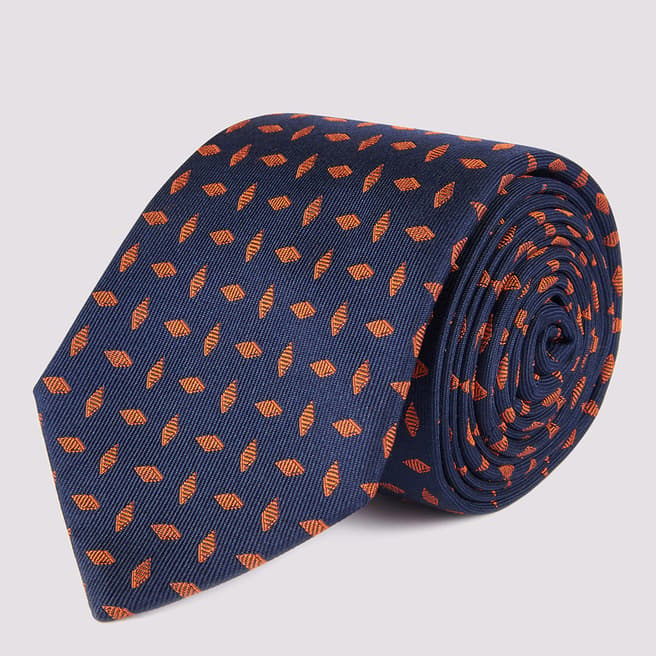 Duchamp Navy Diamond Print Silk Tie