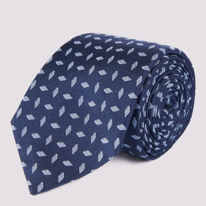 Duchamp Dark Blue Diamond Print Silk Tie