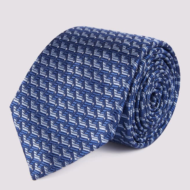 Duchamp Dark Blue Jacquard Print Silk Tie