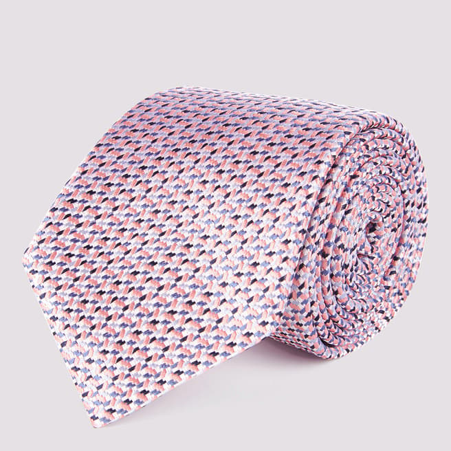 Duchamp Pink Geo Print Silk Tie