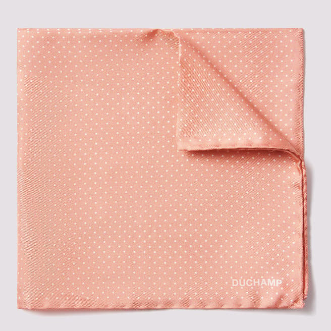 Duchamp Peach Polka Dot Silk Pocket Square