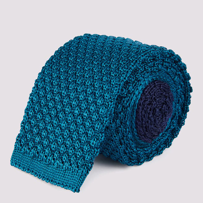 Duchamp Teal Knitted Silk Tie