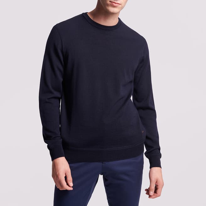 Duchamp Navy Crew Neck Merino Wool Jumper