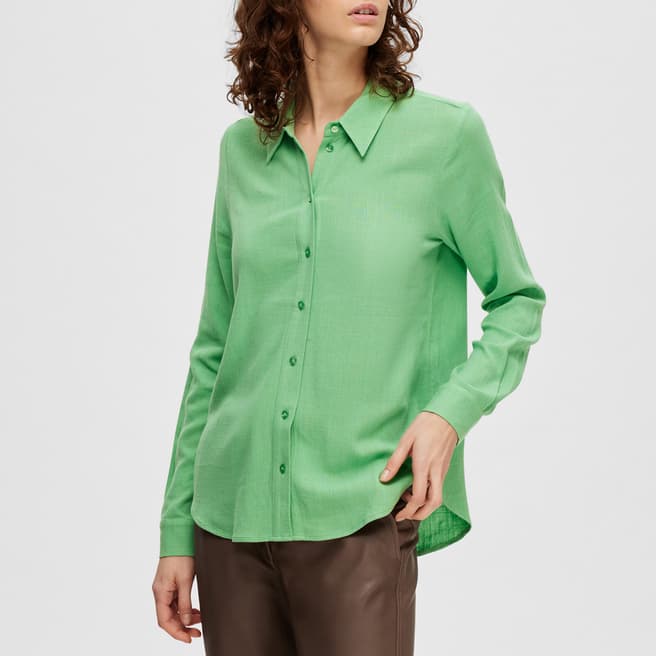 Selected Femme Green Viva Linen Blend Shirt