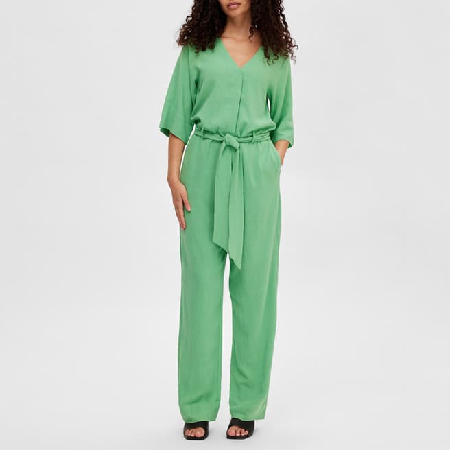 Selected Femme Green Viva Linen Blend Jumpsuit