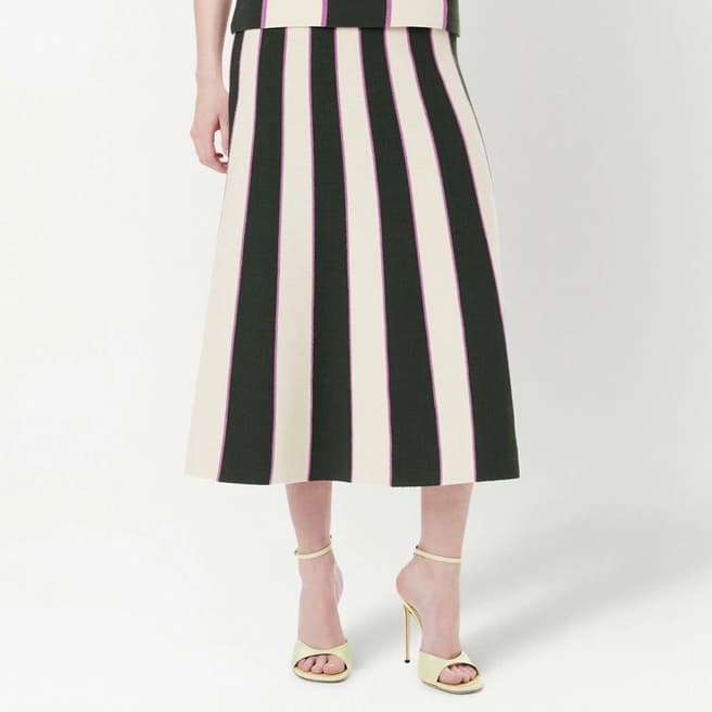 Victoria Beckham Black Stripe A-Line Midi Skirt