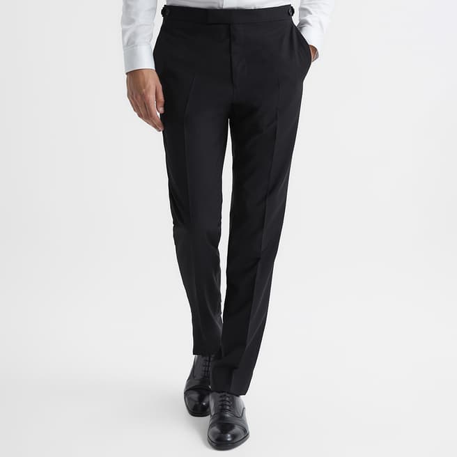 Reiss Black Pray Slim Fit Wool Blend Trousers