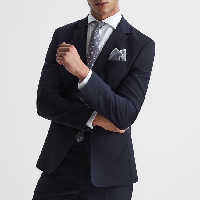 Reiss Navy Pray Slim Fit Wool Blend Jacket