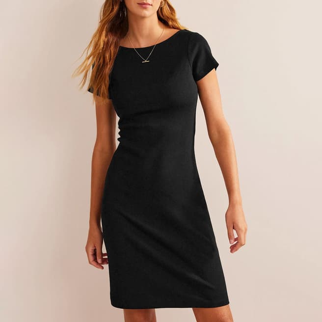 Boden Black Low-Back Rib Jersey Mini Dress