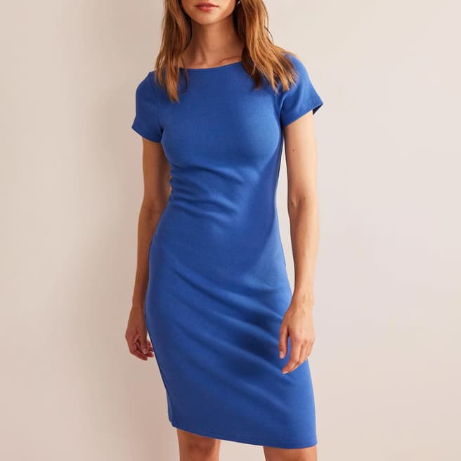 Boden Blue Low-Back Rib Jersey Mini Dress