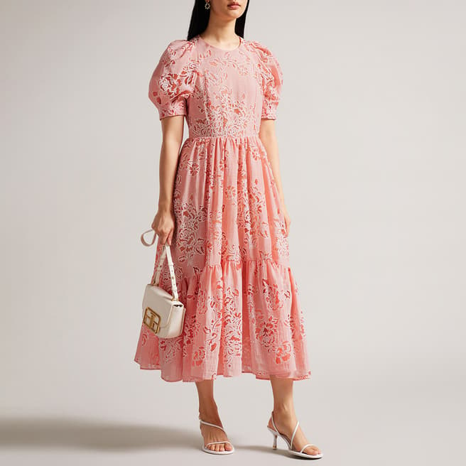 Ted Baker Pink Esthher Linen Blend Midi Dress