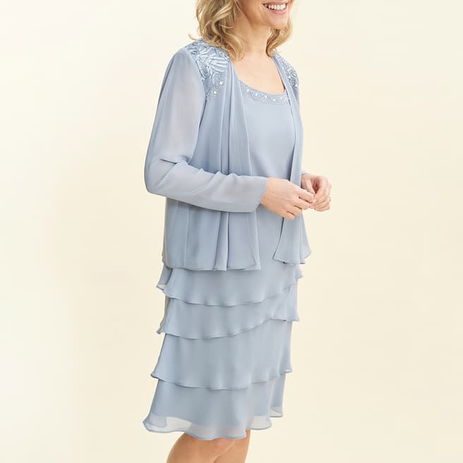 Gina Bacconi Blue Camira Lace Shoulder Beaded Dress