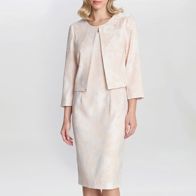 Gina Bacconi Pink Lily Jacquard Shift Dress And Bolero