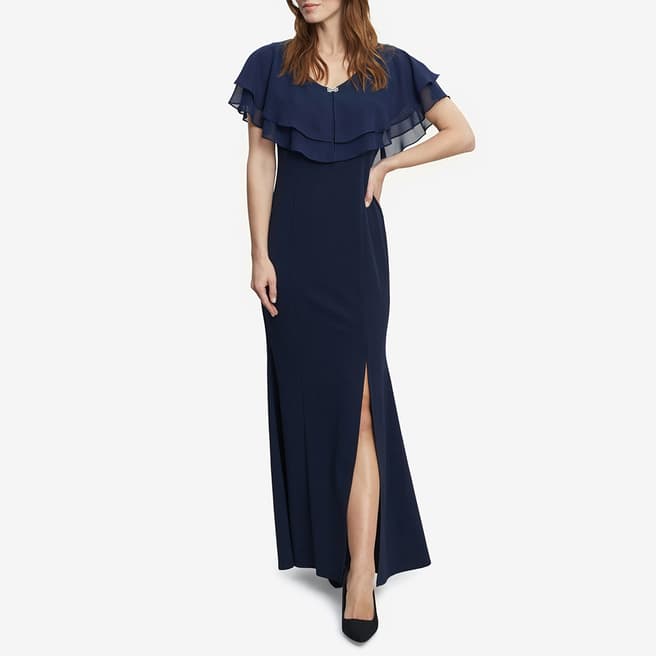 Gina Bacconi Navy Sharla Tiered Top And Crepe Gown