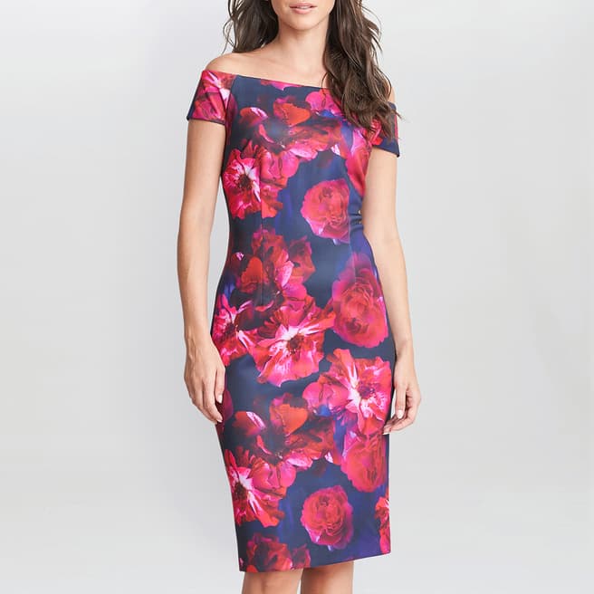 Gina Bacconi Pink/Blue Miley Midi Printed Dress