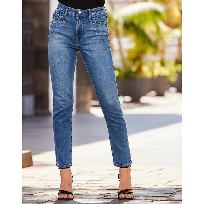 SOSANDAR Indigo Blue Embellished Slim Leg Jeans