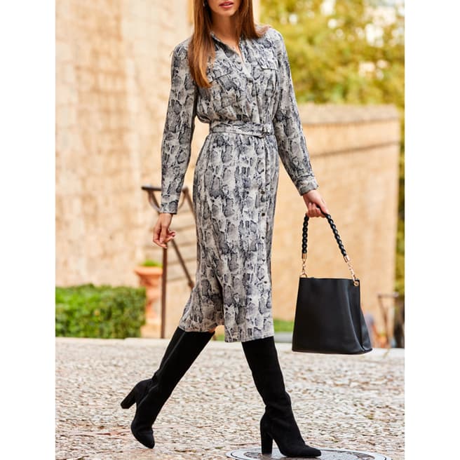 SOSANDAR Grey Animal Printed Belted Shirt Dress