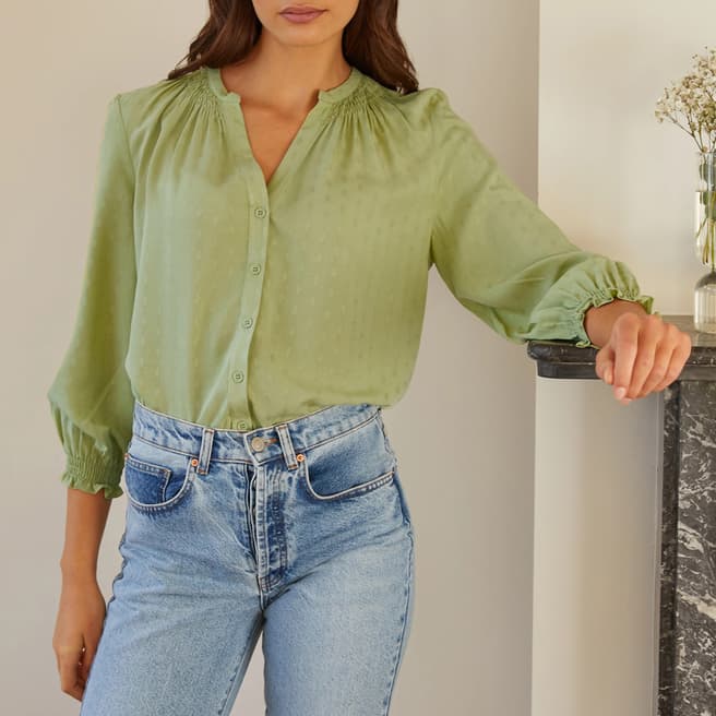 Albaray Green Jacquard Open Neck Blouse