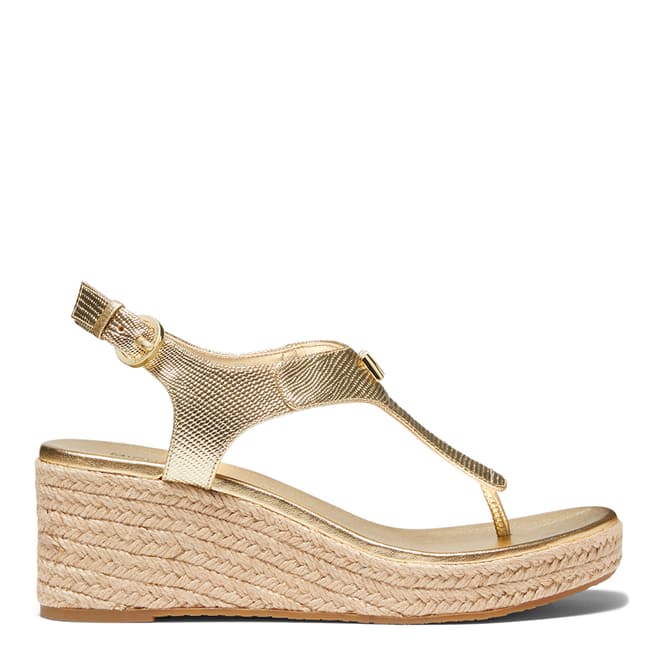 Michael Kors Gold Leather Laney Thong Wedge Sandal