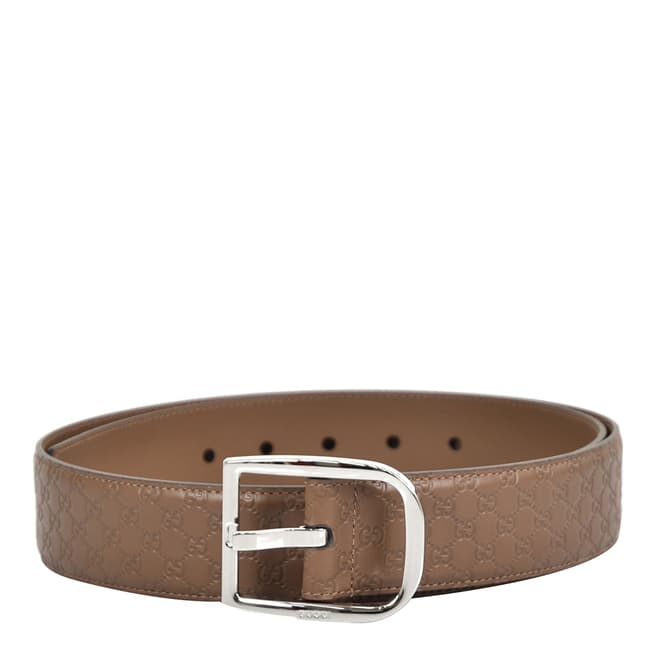 Gucci Brown Men's Gucci Leather GG Embossed Belt