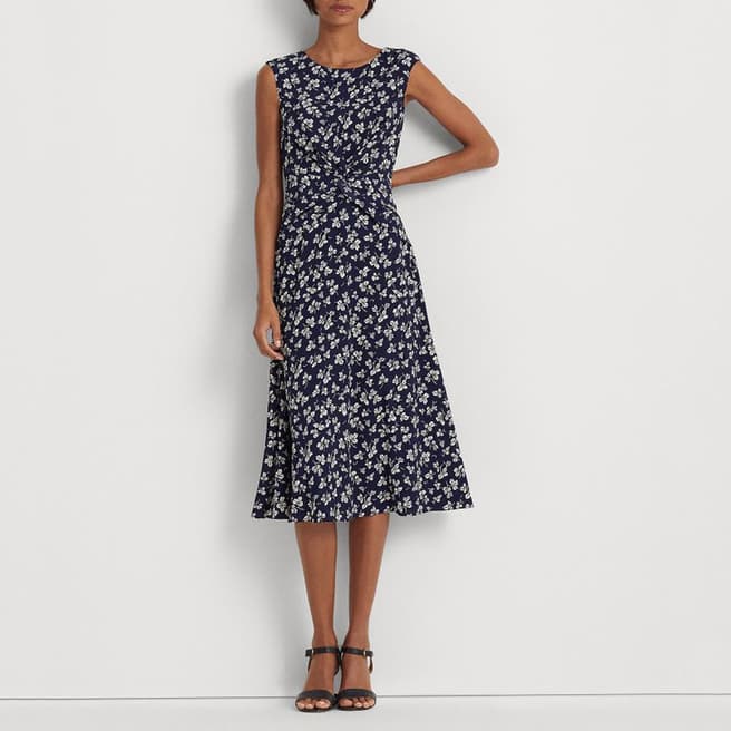 Lauren Ralph Lauren Navy Stretch Sleeveless Midi Dress