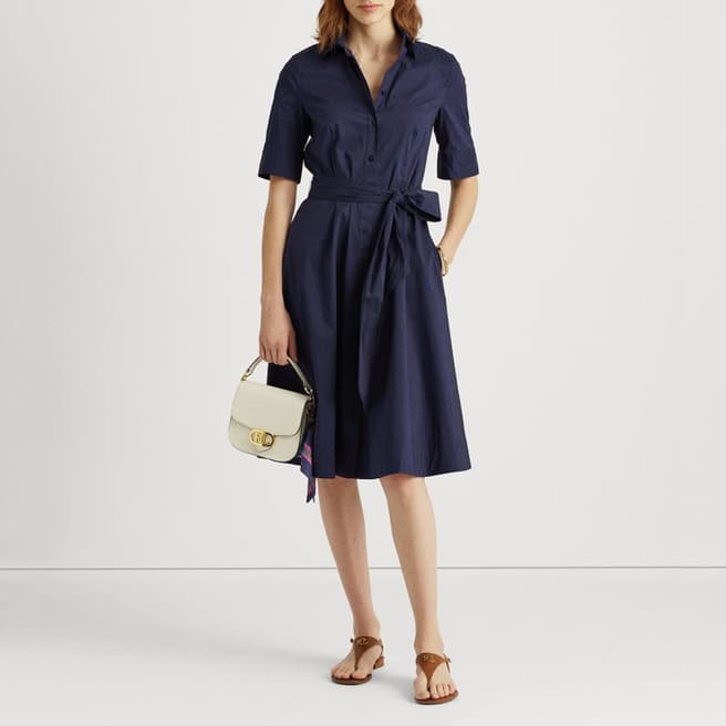 Lauren Ralph Lauren Navy Stretch Cotton Blend Dress