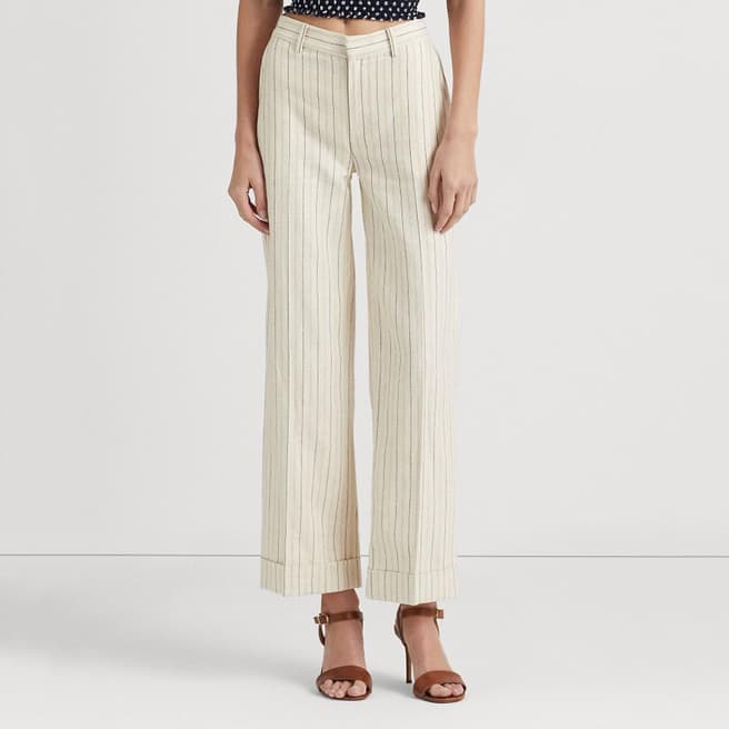 Lauren Ralph Lauren Cream Striped Linen Blend Trousers